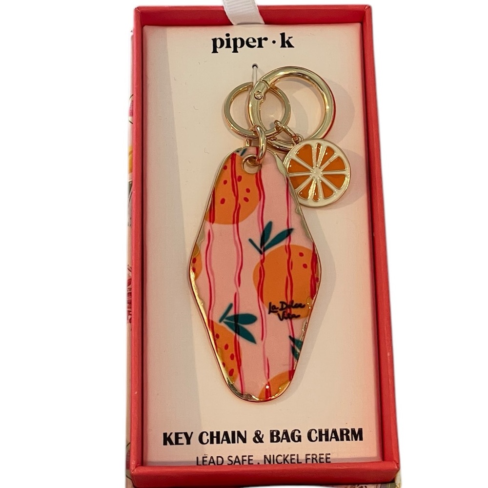 PIPER K La Dolce Vita Orange Bag Charm Keychain NWT